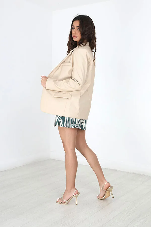 STONE FAUX LEATHER CHEST POCKET DETAIL BLAZER