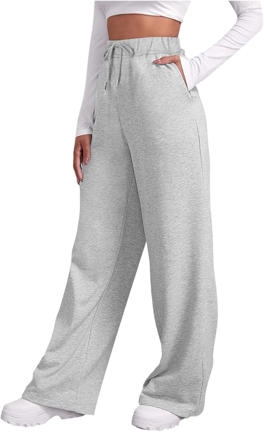 Straight Leg Sweatpants for Women 2024 Trendy Interior Drawstring Baggy Sweatpants High Waisted Casual Trousers Jogger