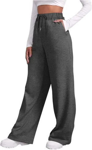 Straight Leg Sweatpants for Women 2024 Trendy Interior Drawstring Baggy Sweatpants High Waisted Casual Trousers Jogger