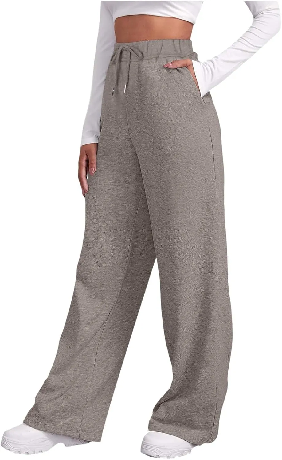Straight Leg Sweatpants for Women 2024 Trendy Interior Drawstring Baggy Sweatpants High Waisted Casual Trousers Jogger