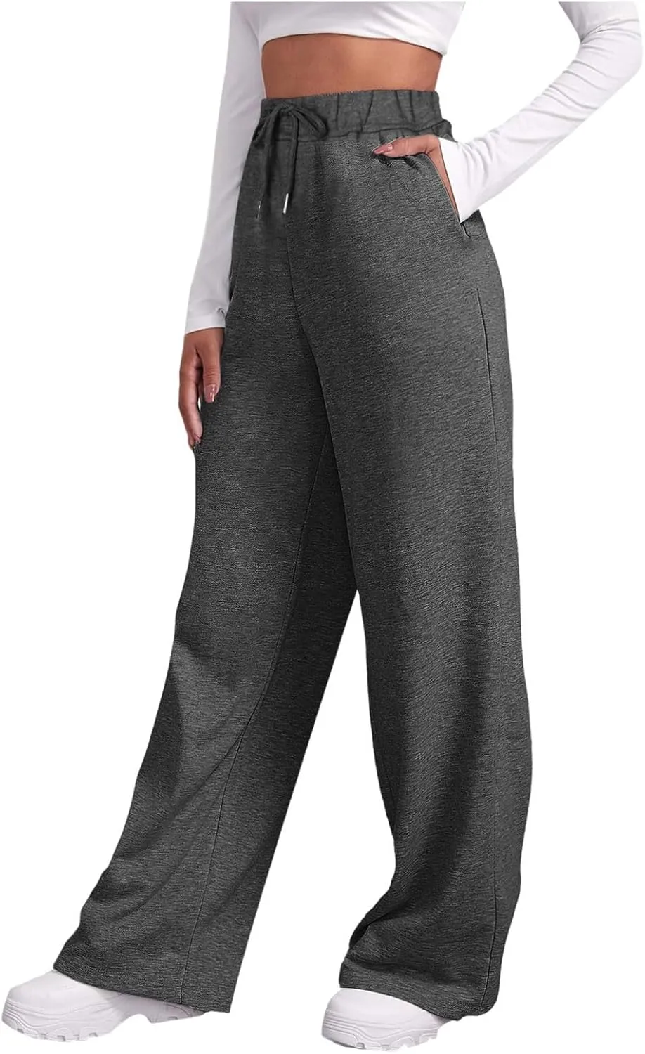 Straight Leg Sweatpants for Women 2024 Trendy Interior Drawstring Baggy Sweatpants High Waisted Casual Trousers Jogger