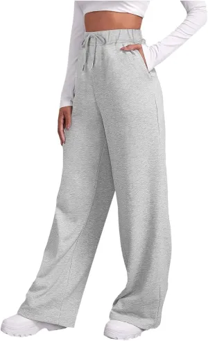 Straight Leg Sweatpants for Women 2024 Trendy Interior Drawstring Baggy Sweatpants High Waisted Casual Trousers Jogger