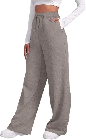 Straight Leg Sweatpants for Women 2024 Trendy Interior Drawstring Baggy Sweatpants High Waisted Casual Trousers Jogger