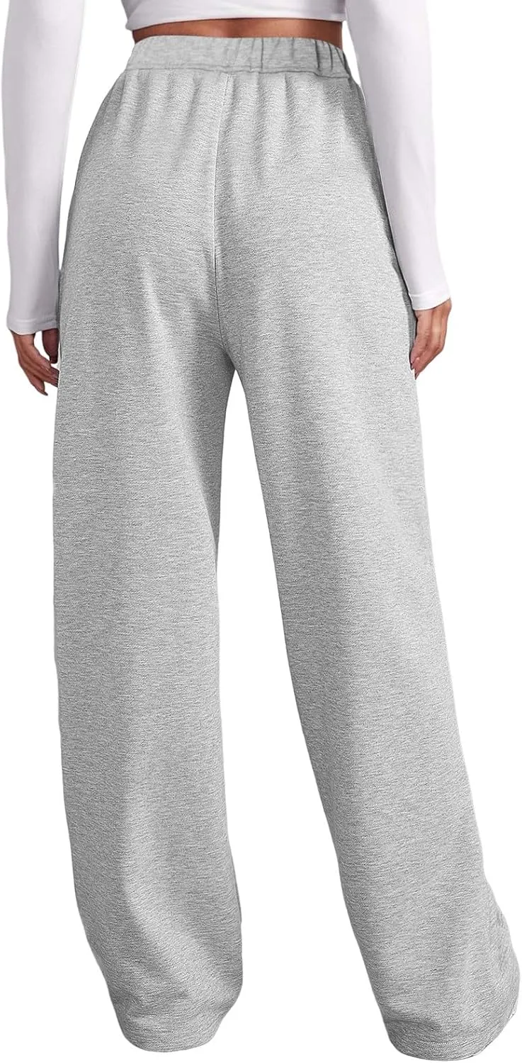 Straight Leg Sweatpants for Women 2024 Trendy Interior Drawstring Baggy Sweatpants High Waisted Casual Trousers Jogger