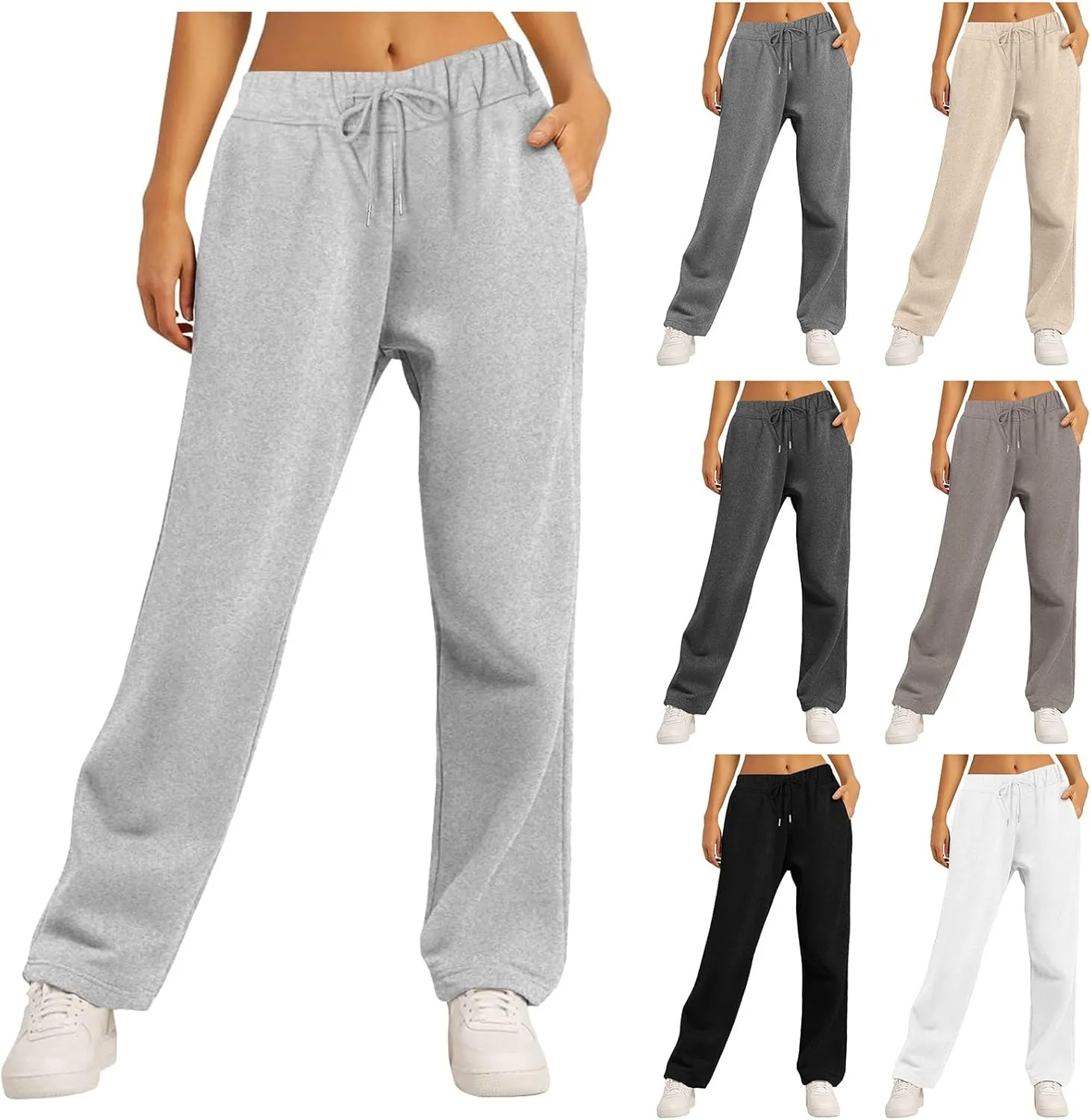 Straight Leg Sweatpants for Women 2024 Trendy Interior Drawstring Baggy Sweatpants High Waisted Casual Trousers Jogger