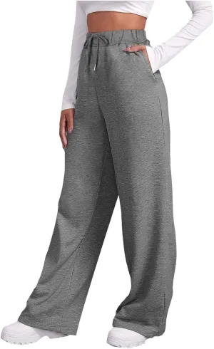 Straight Leg Sweatpants for Women 2024 Trendy Interior Drawstring Baggy Sweatpants High Waisted Casual Trousers Jogger