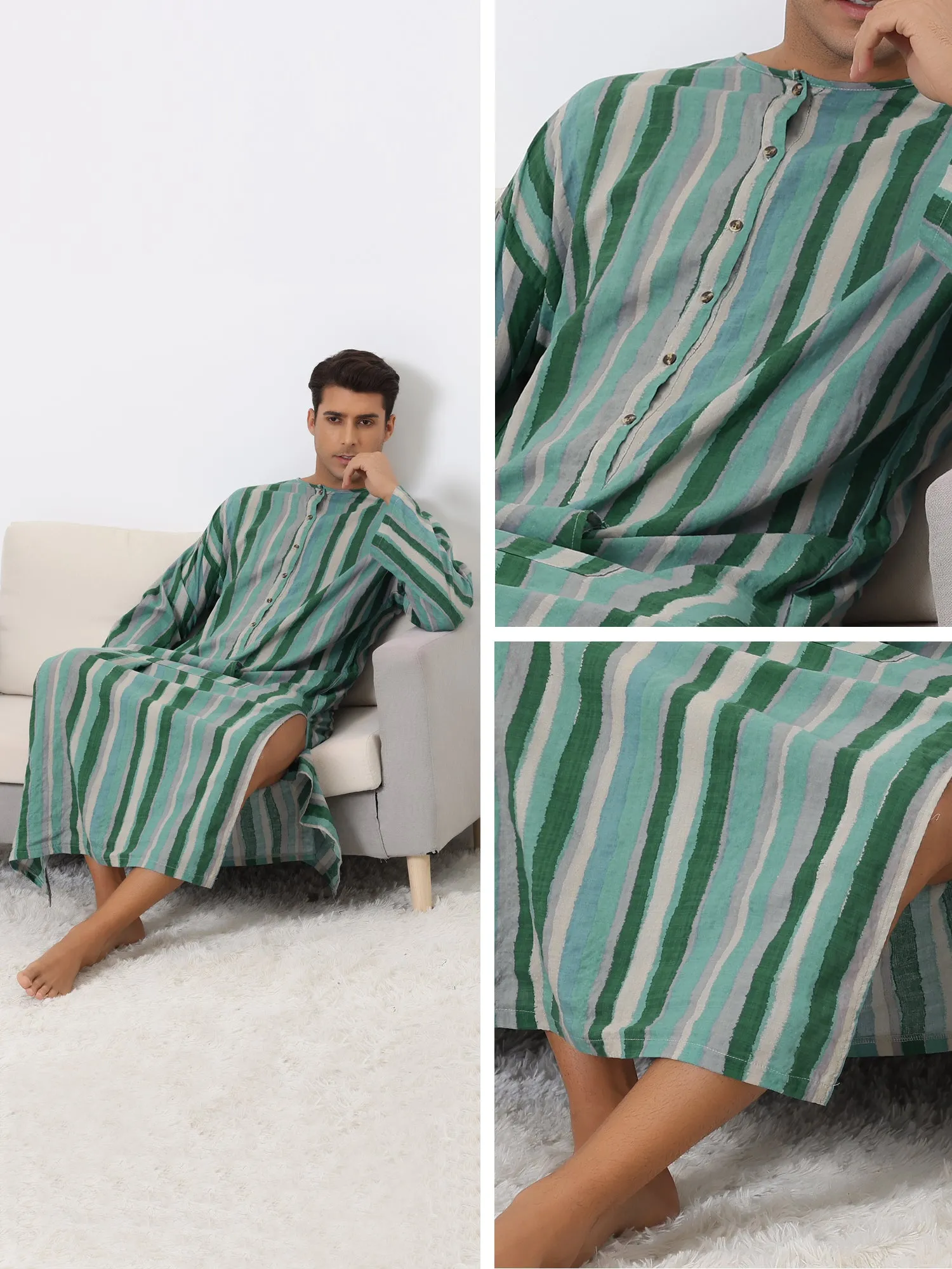 Striped Nightshirt Color Block Button Down Lounge Nightgown