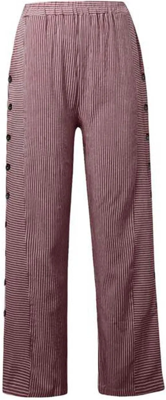 Striped Pants Women Summer Trendy Side Button Lightweight Elastic Waist Straight Leg Casual Trousers with Pockets