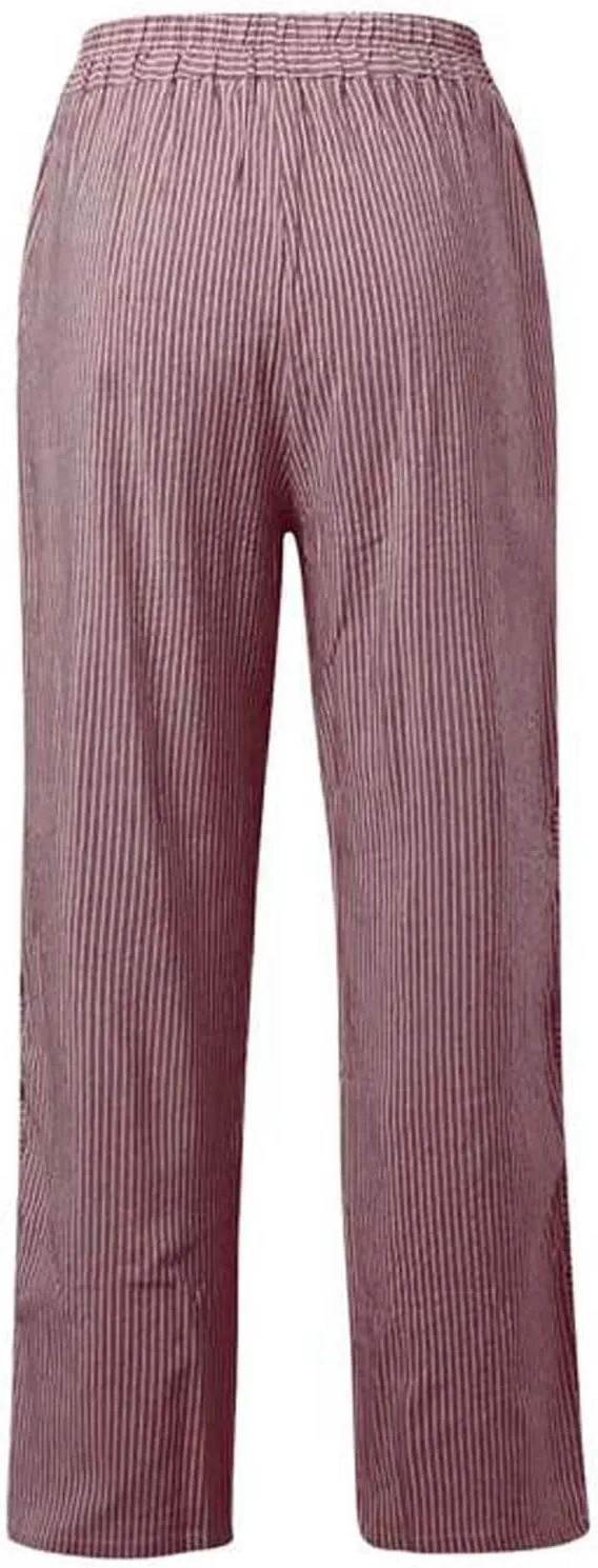 Striped Pants Women Summer Trendy Side Button Lightweight Elastic Waist Straight Leg Casual Trousers with Pockets