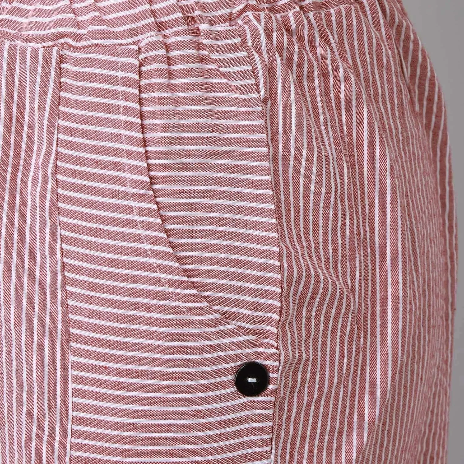 Striped Summer Linen Pants Women Casual Wide Straight Leg Side Button Elastic Waist Pants Baggy Lightweight Pants with Pocket