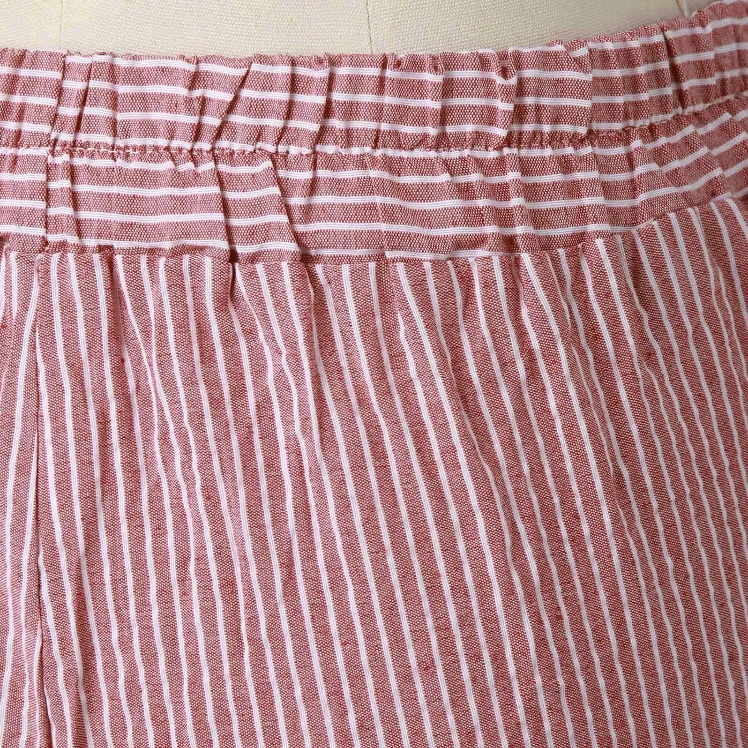 Striped Summer Linen Pants Women Casual Wide Straight Leg Side Button Elastic Waist Pants Baggy Lightweight Pants with Pocket