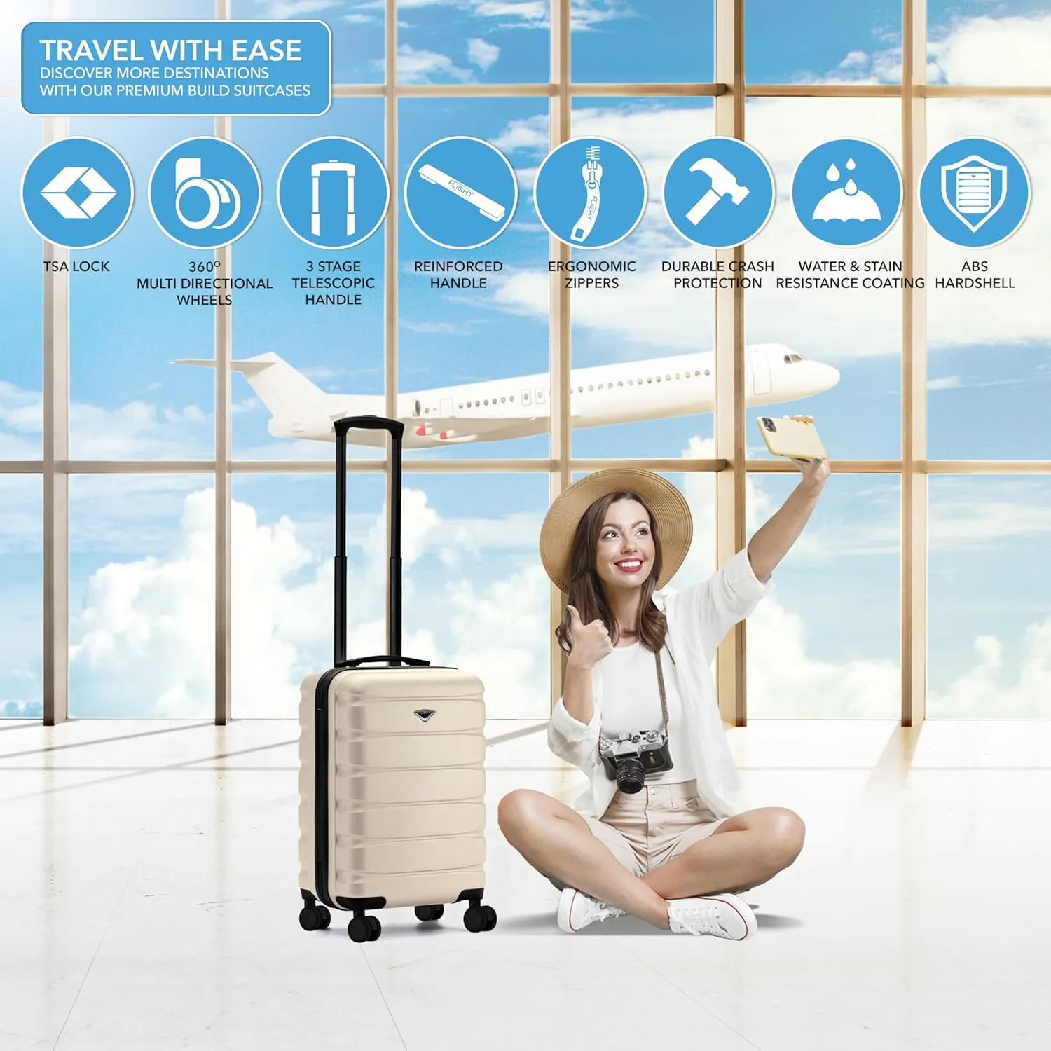 Suitcase 22x14x9 Carry On Hardside With Built In TSA Lock & USB Port Lightweight Luggage Silent Double Spinner Wheels Maximum Carry-On Bag Size For American & United Approved Airlines