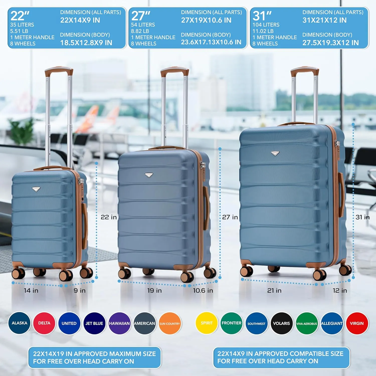 Suitcase Medium Checked Luggage TSA Lock Easy Glide Silent Double Spinner Wheels Durable Hardside Lightweight Luggage With All Parts Size Measuring 27x16x11 - Packing Size 24x15x10
