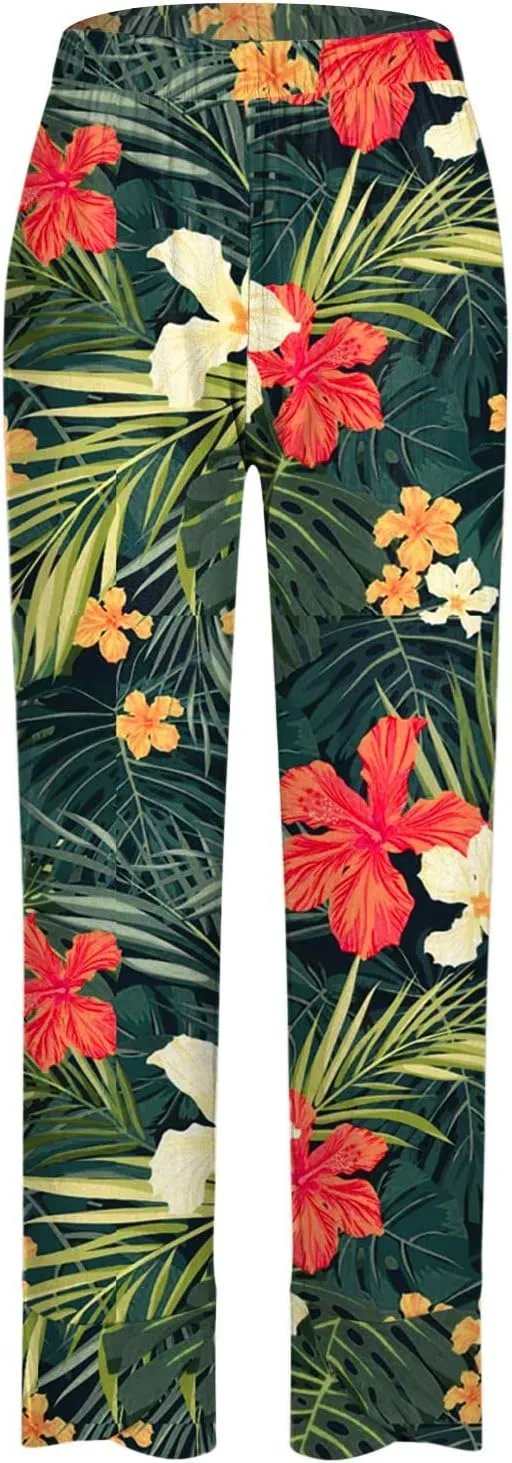 Summer Capri Pants for Women, Cotton Linen Wide Leg Womens Cropped Pants Beach Elastic Waist Crop Trousers