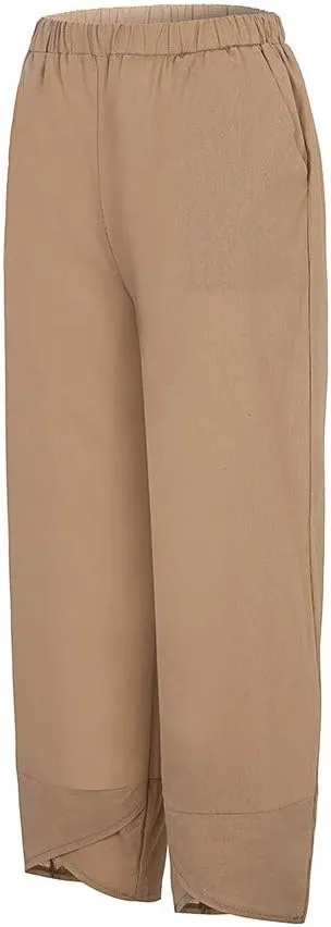 Summer Capri Pants for Women, Cotton Linen Wide Leg Womens Cropped Pants Beach Elastic Waist Crop Trousers