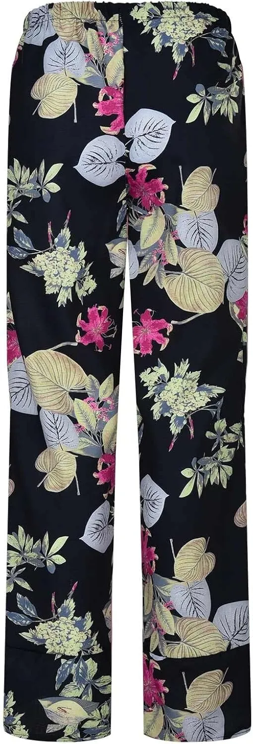 Summer Capri Pants for Women, Cotton Linen Wide Leg Womens Cropped Pants Beach Elastic Waist Crop Trousers