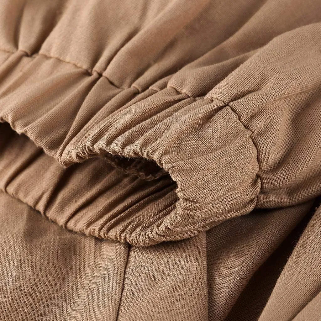 Summer Capri Pants for Women, Cotton Linen Wide Leg Womens Cropped Pants Beach Elastic Waist Crop Trousers