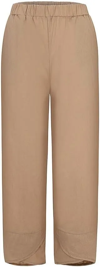 Summer Capri Pants for Women, Cotton Linen Wide Leg Womens Cropped Pants Beach Elastic Waist Crop Trousers