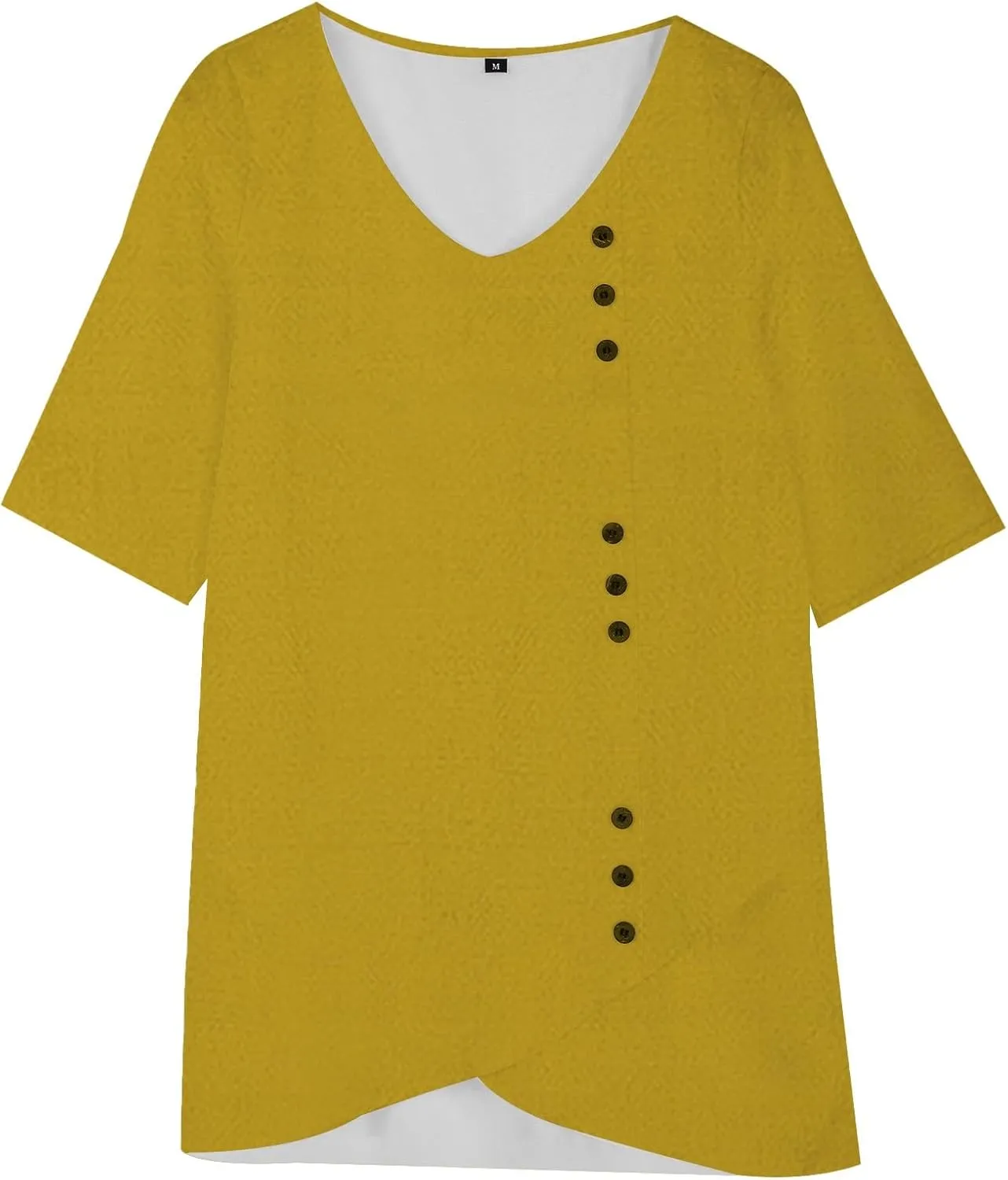 Summer Linen Shirt for Women V Neck Short Sleeve Irregular Hem Top Casual Loose Linen Blouse Tops