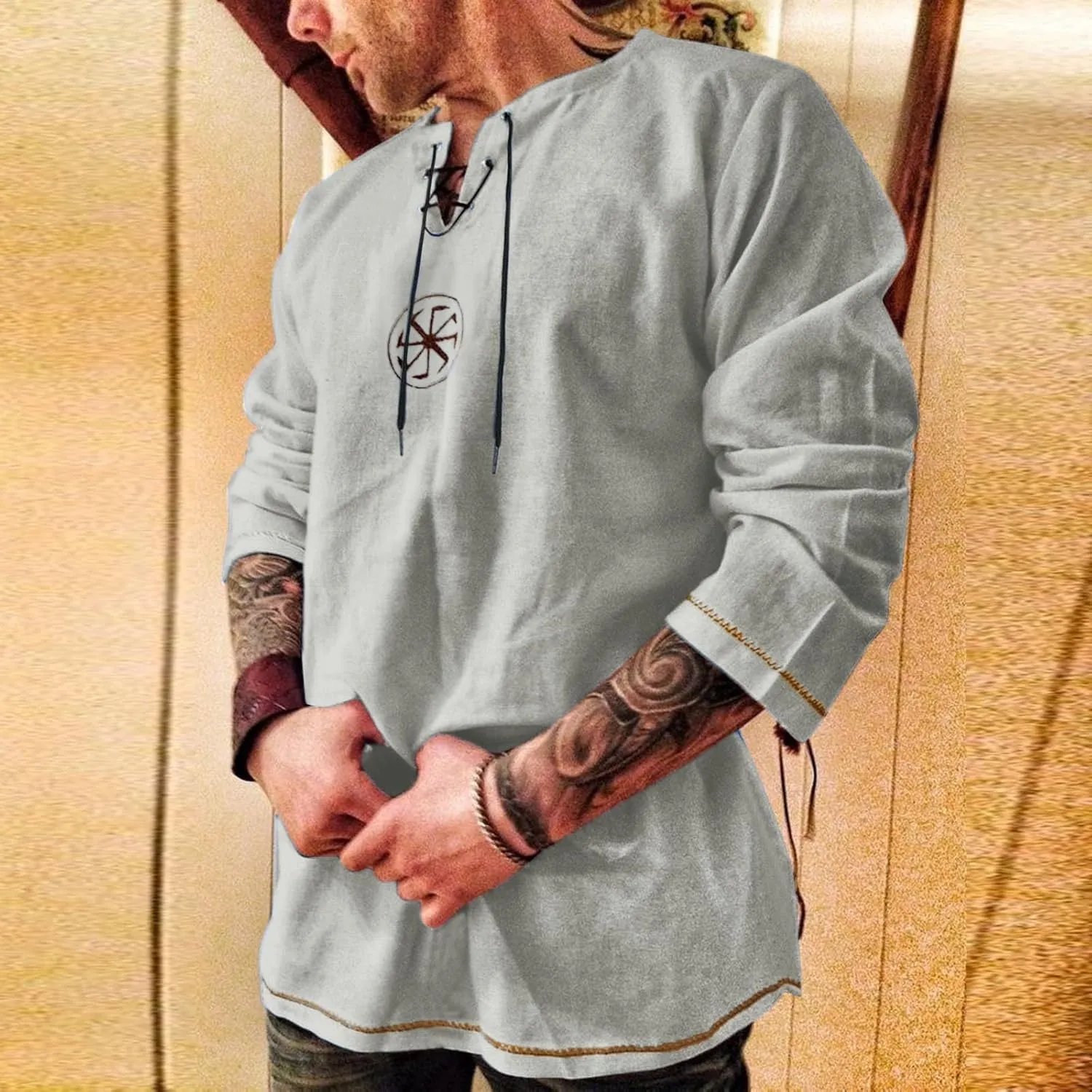 Summer Shirts for Men 3/4 Sleeved Tie The Rope Comfortable Athletic Sport Pants Comfy Fashion Trendy T-Shirts