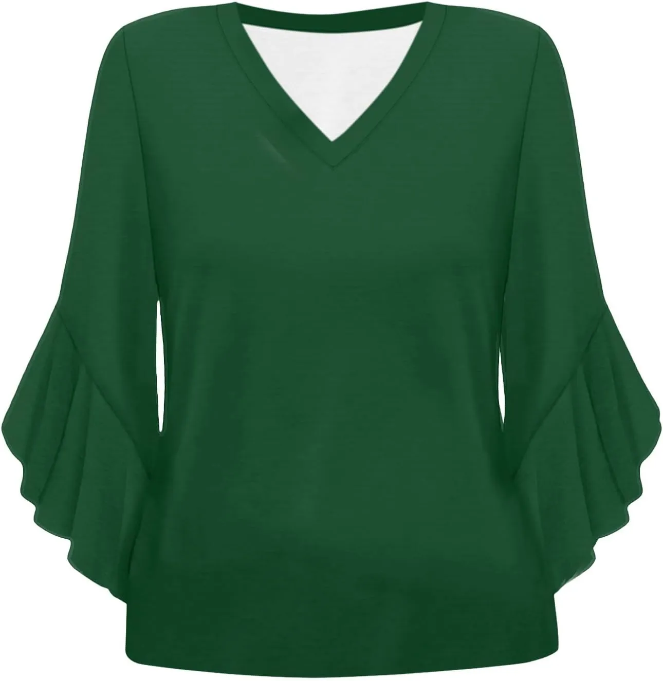 Summer Shirts for Women 3/4 Horn Ruffled Sleeve Tunic Tops Casual Fashion Thin Lightweight Breathable Vacation Tshirt