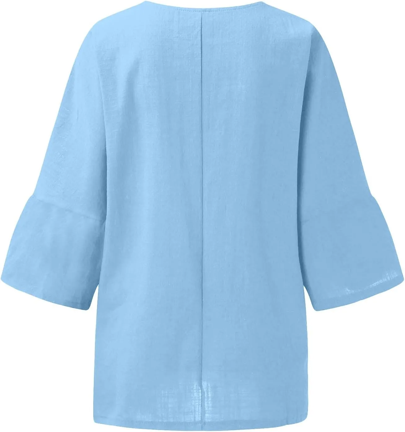 Summer Tops for Women 2025 Trendy Pleated Front Tshirt Loose Fit 3/4 Sleeve Crewneck Blouse Solid Cotton Linen Shirts
