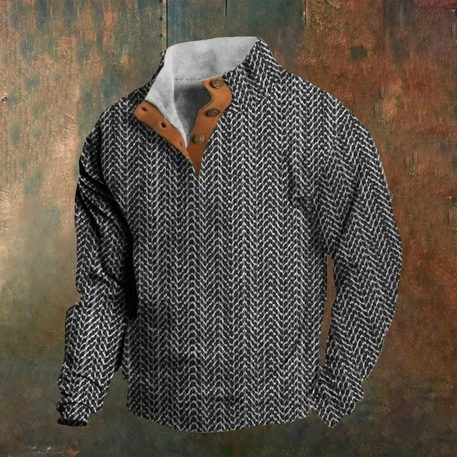 Sweatshirts for Men Casual Long Sleeve Quater Button Down Shirt Fleece Stand Collar Pullover Sweater Spring Tops 2025