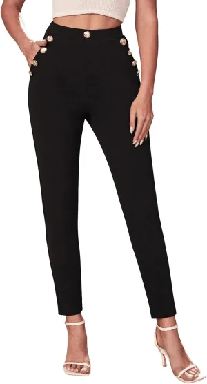 SweatyRocks Women's Pants Casual High Waist Skinny Leggings Stretchy Work Pants