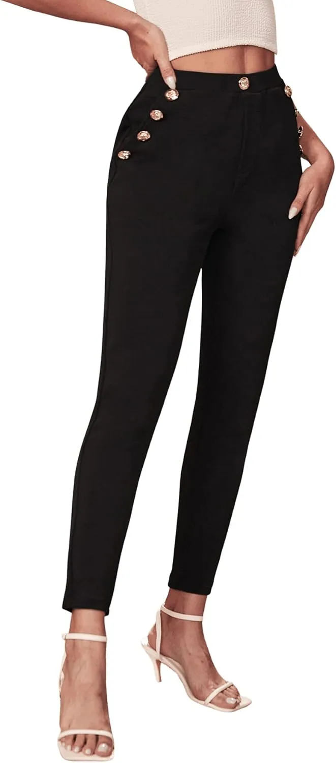 SweatyRocks Women's Pants Casual High Waist Skinny Leggings Stretchy Work Pants