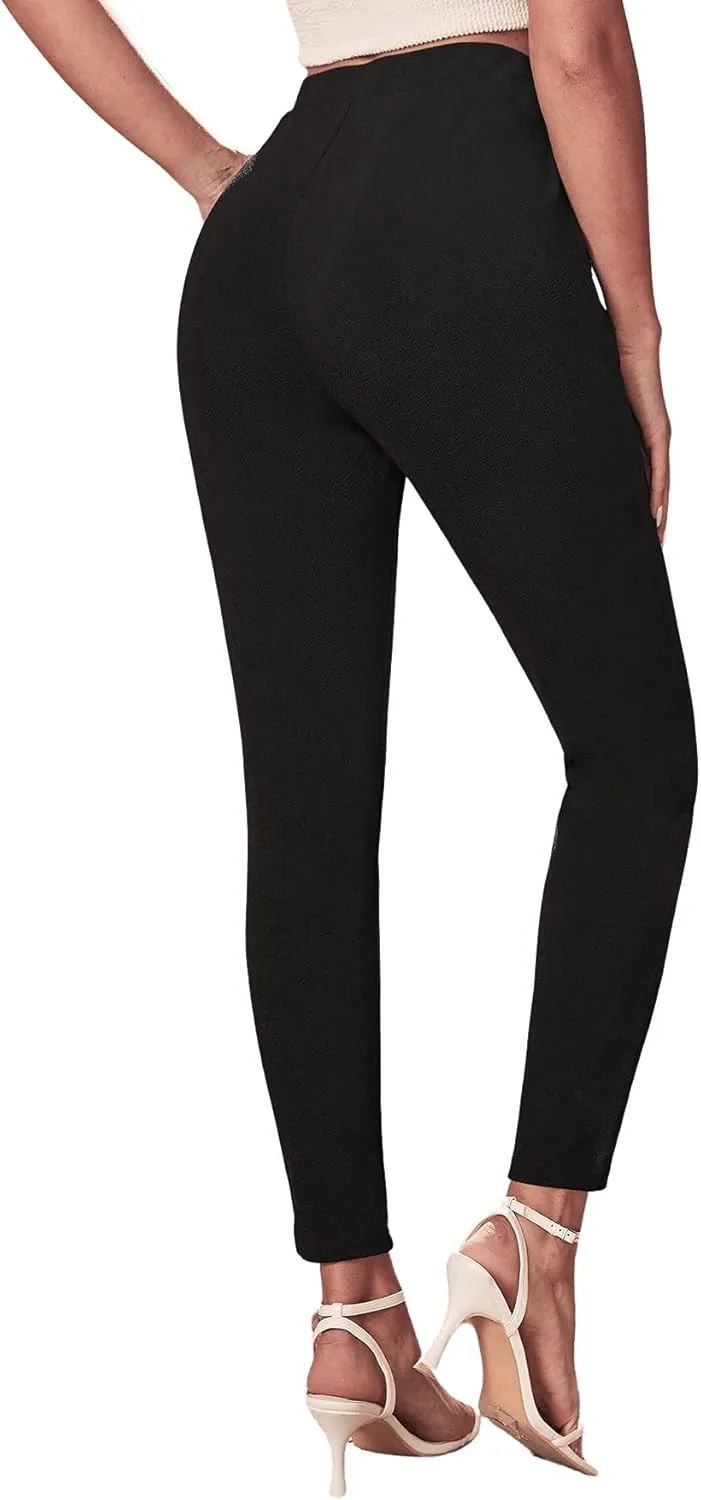 SweatyRocks Women's Pants Casual High Waist Skinny Leggings Stretchy Work Pants