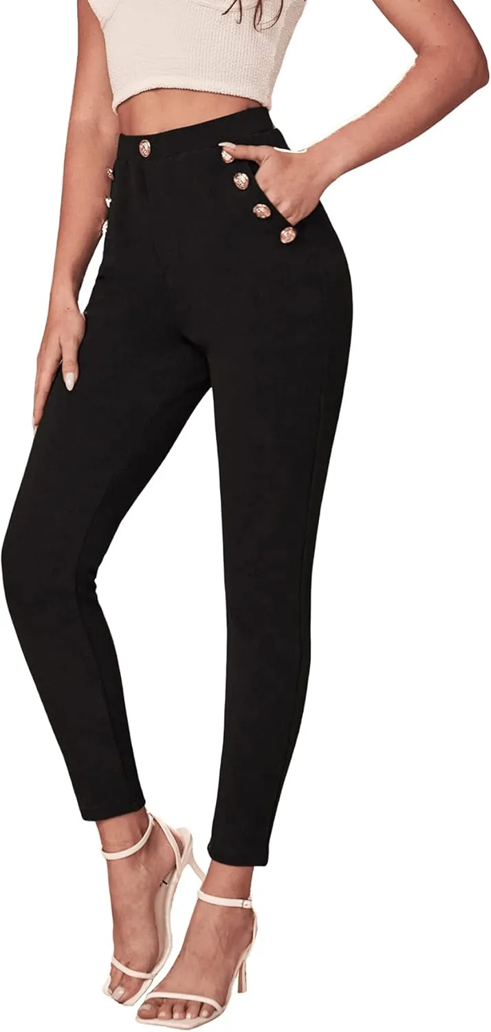 SweatyRocks Women's Pants Casual High Waist Skinny Leggings Stretchy Work Pants