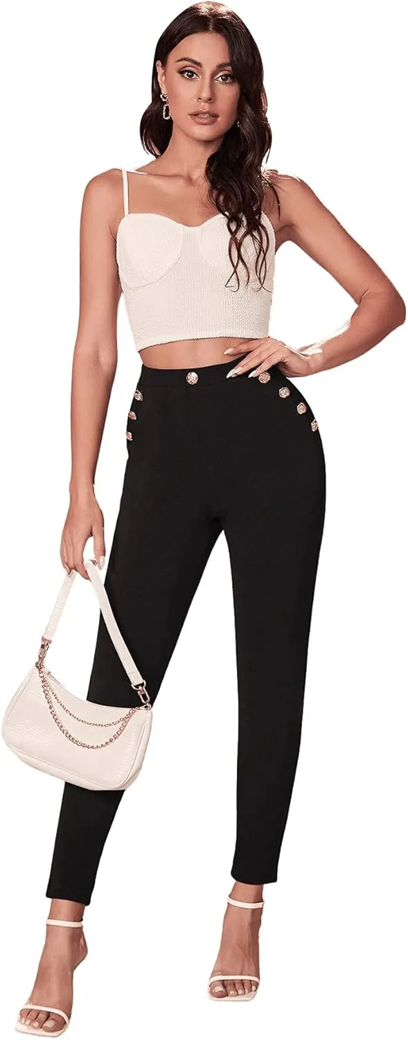 SweatyRocks Women's Pants Casual High Waist Skinny Leggings Stretchy Work Pants