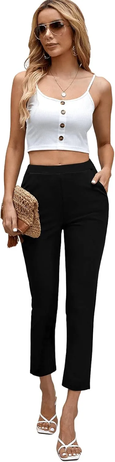 SweatyRocks Women's Pants Casual High Waist Skinny Leggings Stretchy Work Pants