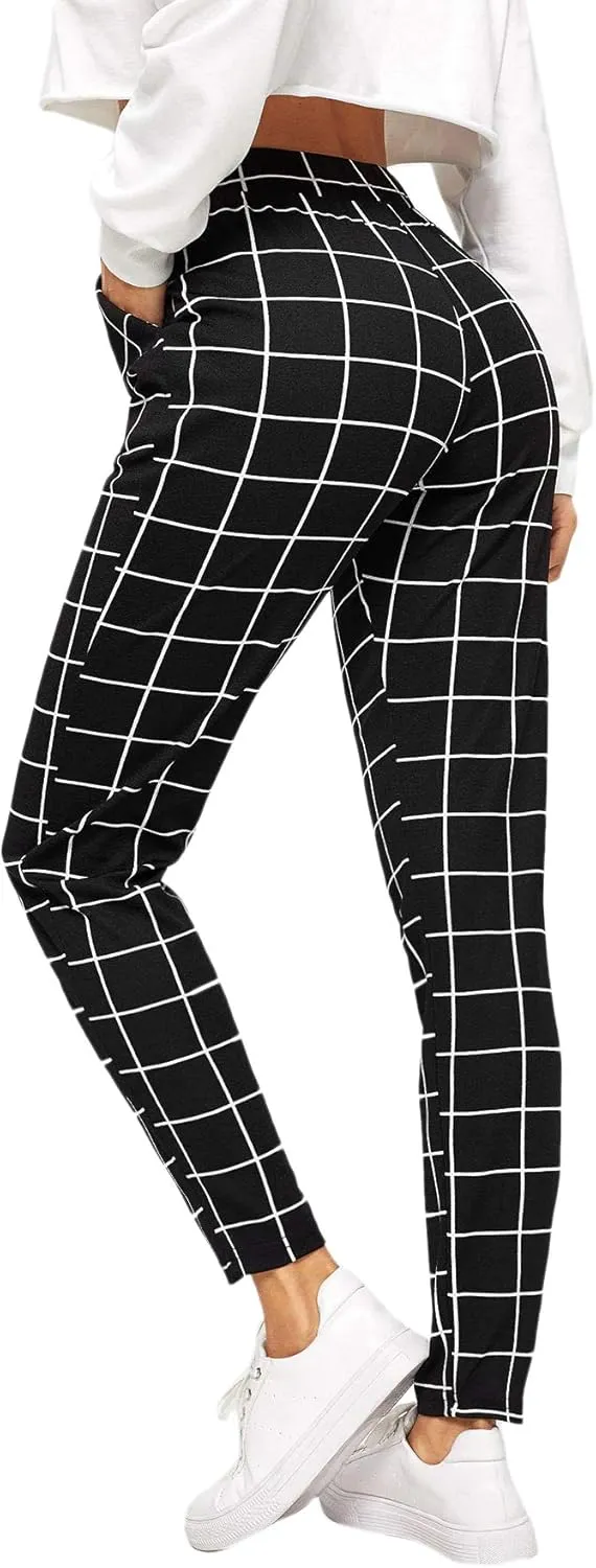 SweatyRocks Women's Pants Casual High Waist Skinny Leggings Stretchy Work Pants