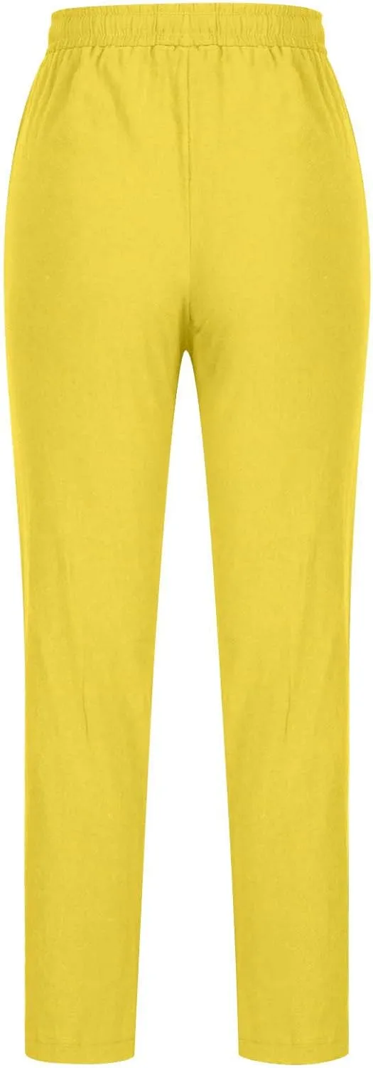 TANGNADE Cotton Linen Pants Summer 2024 Wide Leg Casual Loose Drawstring High Waist Palazzo Pants Trousers with Pockets