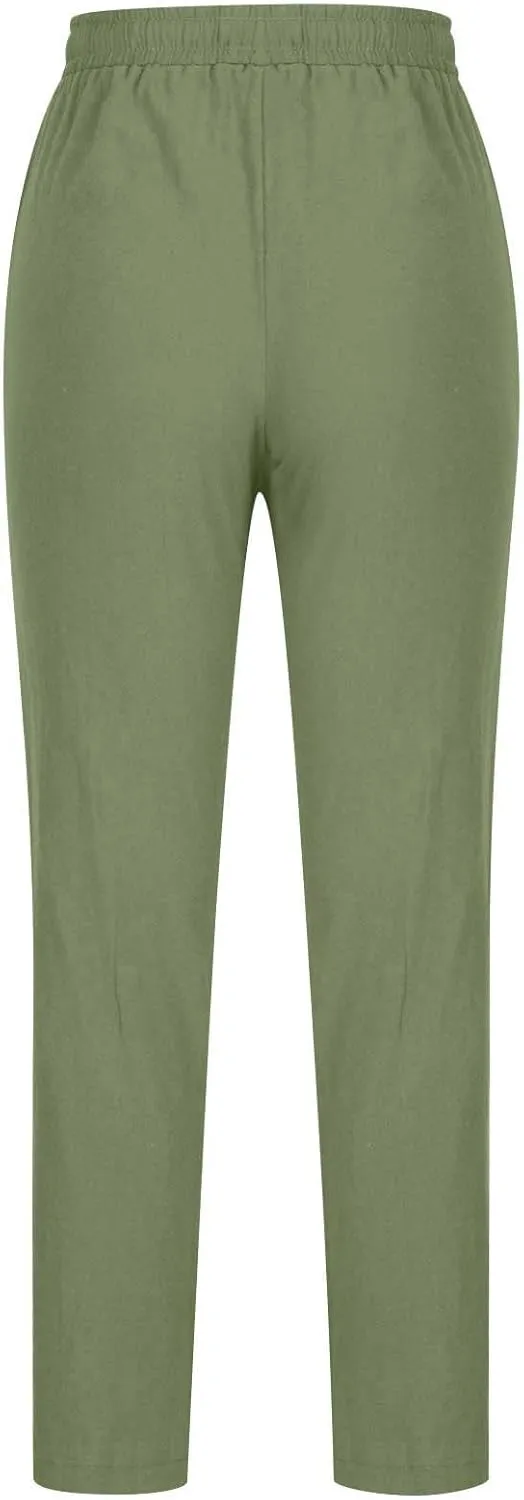 TANGNADE Cotton Linen Pants Summer 2024 Wide Leg Casual Loose Drawstring High Waist Palazzo Pants Trousers with Pockets