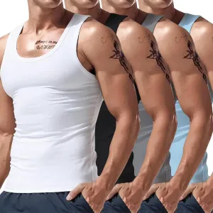 Tank Tops Men 4 Pc Big and Tall Muscle Sleeveless Shirts Compression Fit Gym Workout Oversized Summer Beach Casual Vest