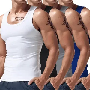 Tank Tops Men 4 Pc Big and Tall Muscle Sleeveless Shirts Compression Fit Gym Workout Oversized Summer Beach Casual Vest