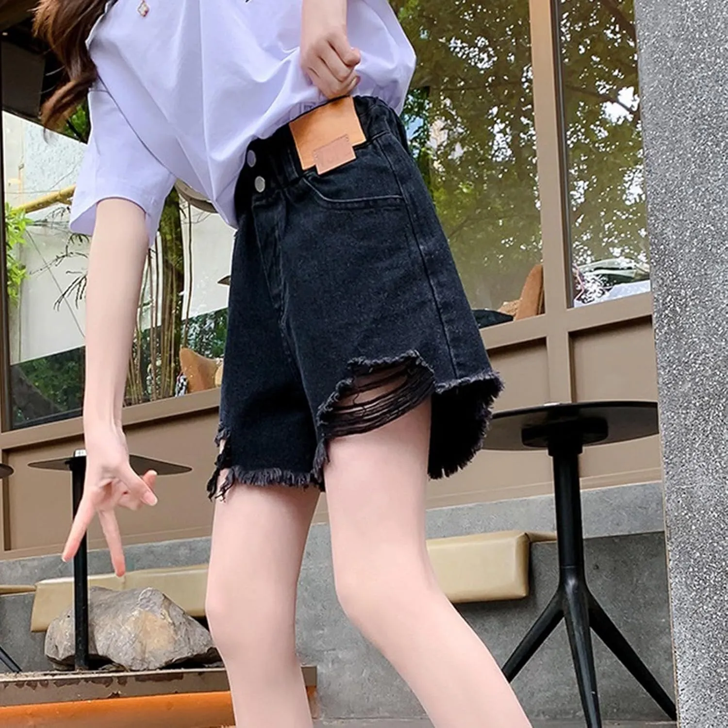 Teen Girls Cute Ripped Jean Shorts High Waisted Raw Hem Denim Shorts for Kids Girls Wide Leg Trendy Denim Hot Pants