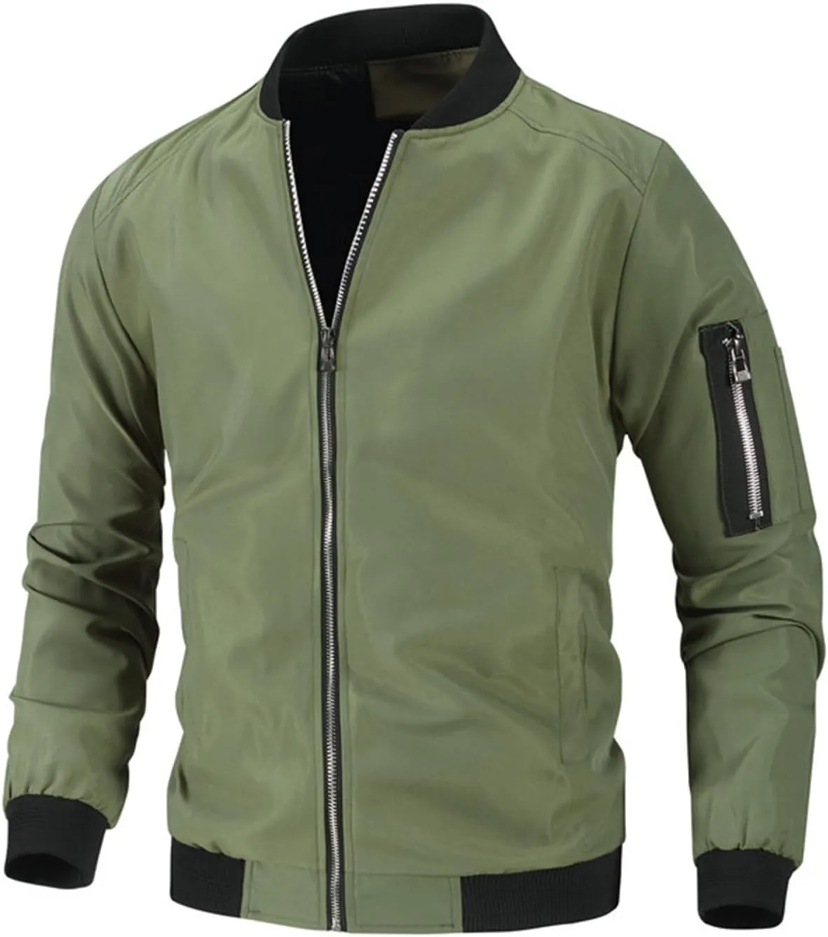 Thatrich Bomber Jacket Men Full Zip Coat Lightweight Cropped Jacket Slim Fit Biker Jacket Long Sleeve Casual Shirts Outerwear