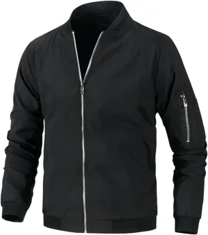 Thatrich Bomber Jacket Men Full Zip Coat Lightweight Cropped Jacket Slim Fit Biker Jacket Long Sleeve Casual Shirts Outerwear