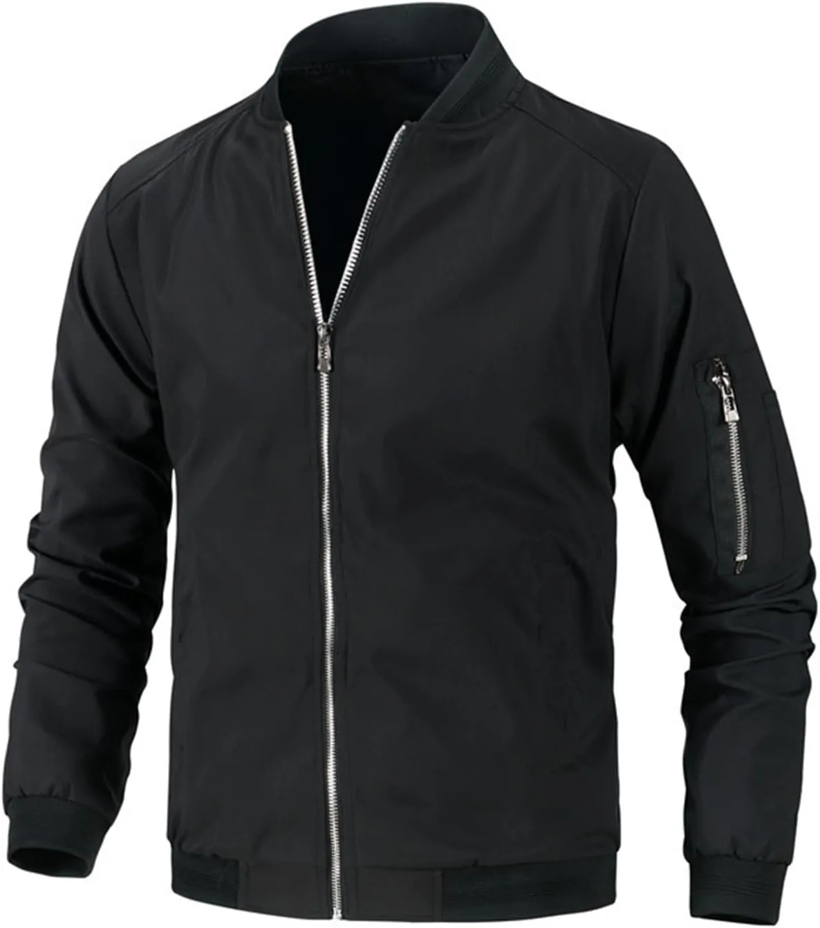Thatrich Bomber Jacket Men Full Zip Coat Lightweight Cropped Jacket Slim Fit Biker Jacket Long Sleeve Casual Shirts Outerwear