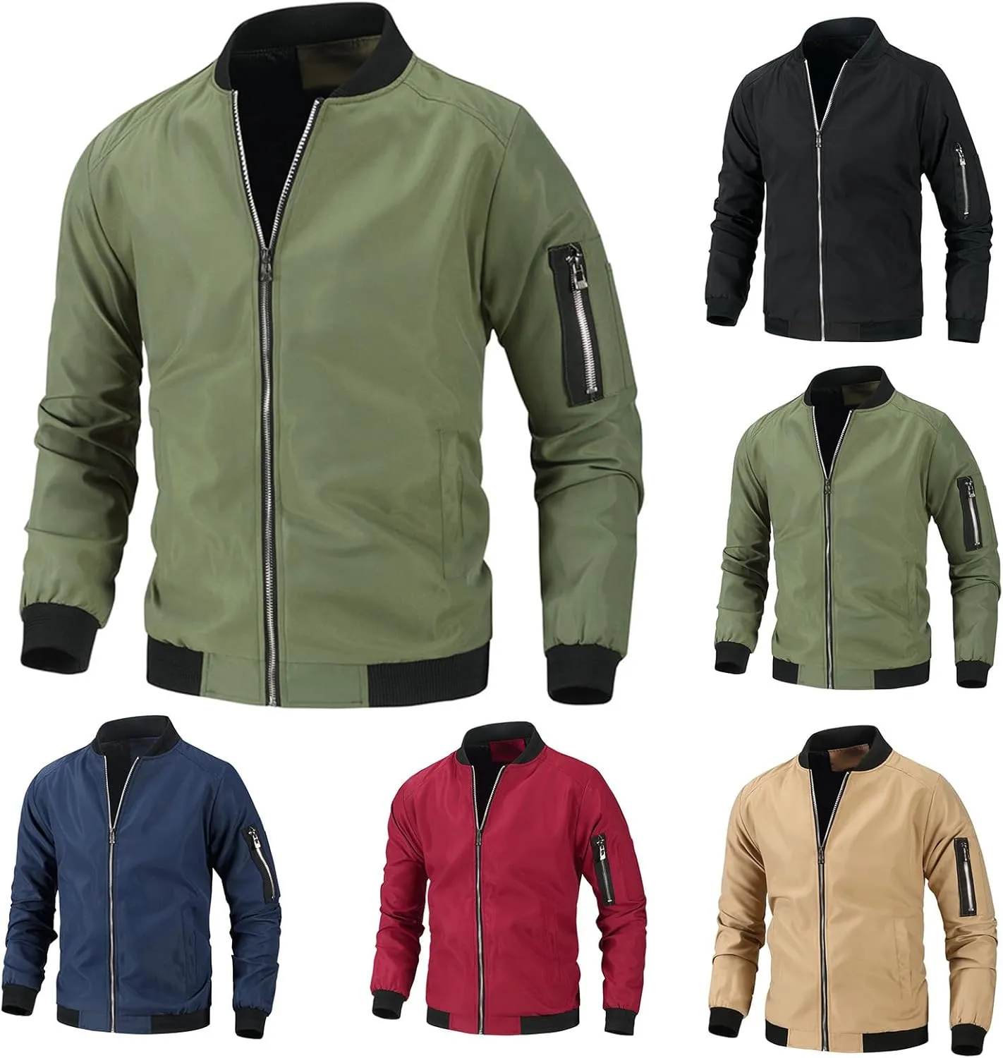 Thatrich Bomber Jacket Men Full Zip Coat Lightweight Cropped Jacket Slim Fit Biker Jacket Long Sleeve Casual Shirts Outerwear