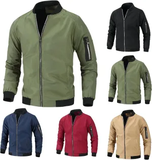 Thatrich Bomber Jacket Men Full Zip Coat Lightweight Cropped Jacket Slim Fit Biker Jacket Long Sleeve Casual Shirts Outerwear