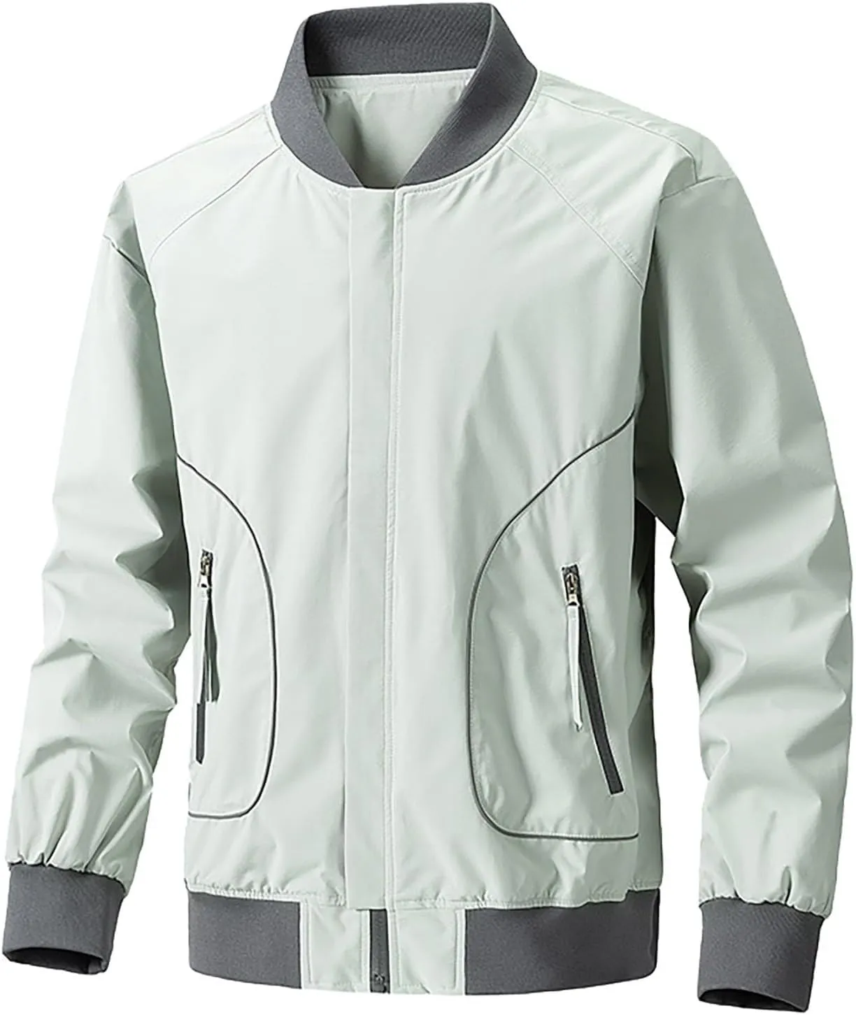 Thatrich Lightweight Bomber Jacket Men Zip Up Windbreaker Long Sleeve Slim Fit Polo Shirt Fall Baseball Jackets with Pockets