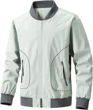 Thatrich Lightweight Bomber Jacket Men Zip Up Windbreaker Long Sleeve Slim Fit Polo Shirt Fall Baseball Jackets with Pockets