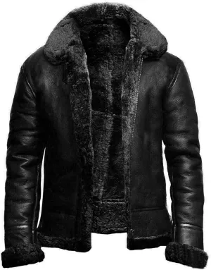 Thatrich Mens Faux Leather Bomber Jacket Sherpa Lined Coat Fleece Motorcycle Jacket Faux Fur Collar Cardigan Warm Winter Coat