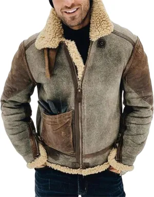 Thatrich Mens Faux Leather Jacket Sherpa Lined Winter Coat Warm Hunting Jacket Zip Up Top Outerwear Snow Coats Fleece Shirts