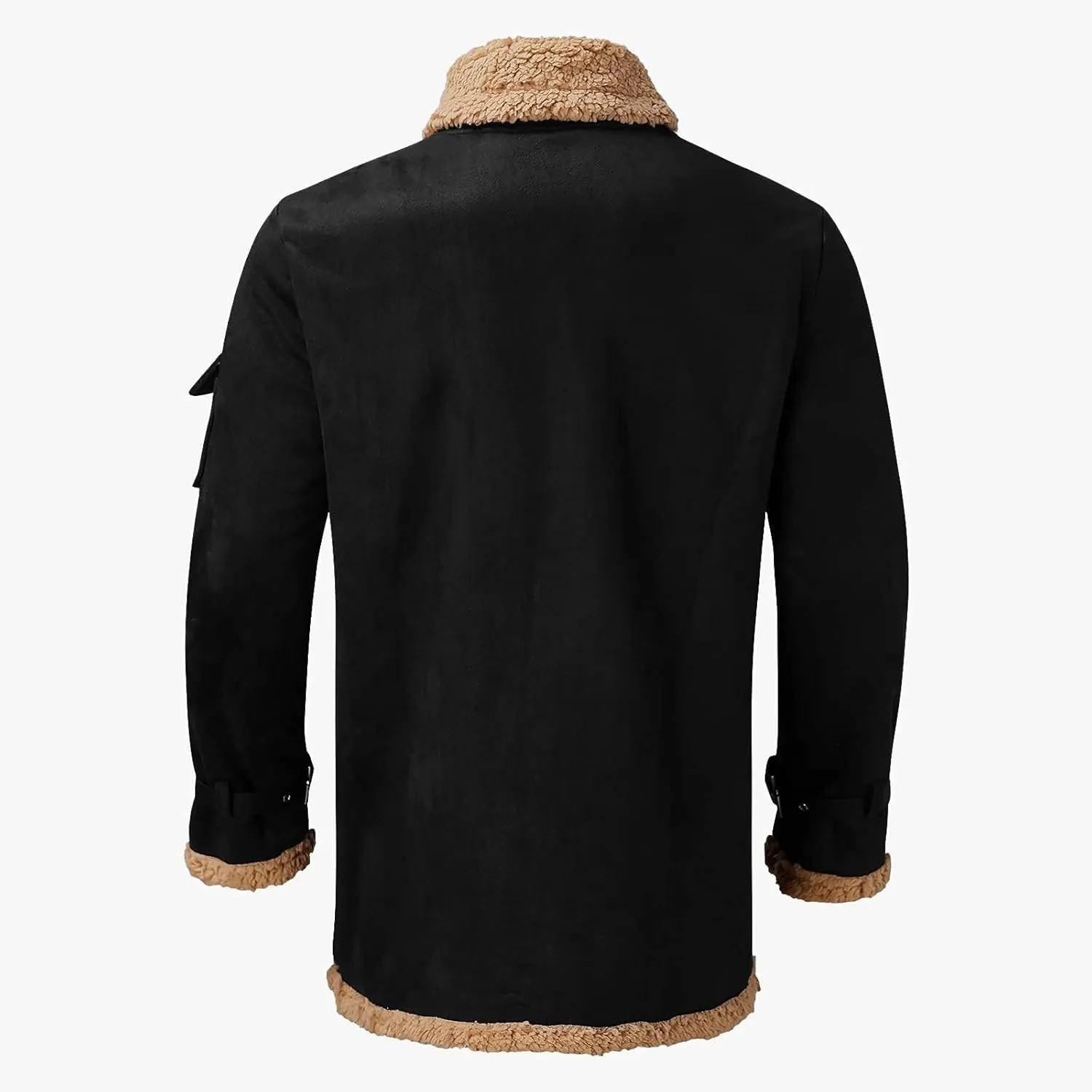 Thatrich Mens Faux Leather Sherpa Jacket Fleece Lined Winter Coat Warm Snow Jacket Casual Plush Zipper Coat Hunting Jackets