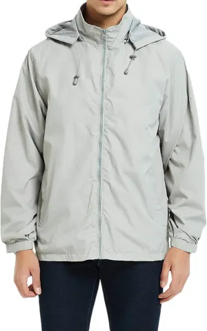 Thatrich Mens Oversized Rain Jacket Full Zip Up Hooded Coat Waterproof Windbreaker Jacket Lightweight Raincoat Removable Hood